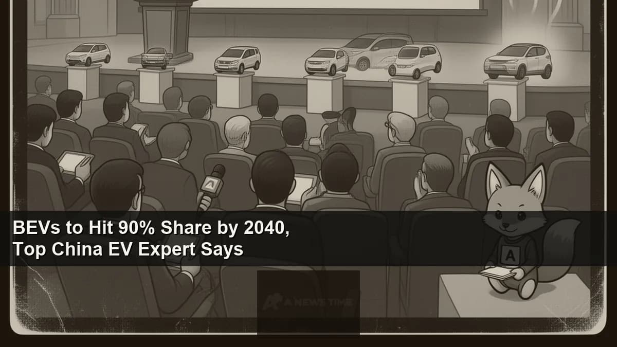 Professor Ouyang Minggao addressing the Intelligent Electric Vehicle Development Forum in Beijing on stage