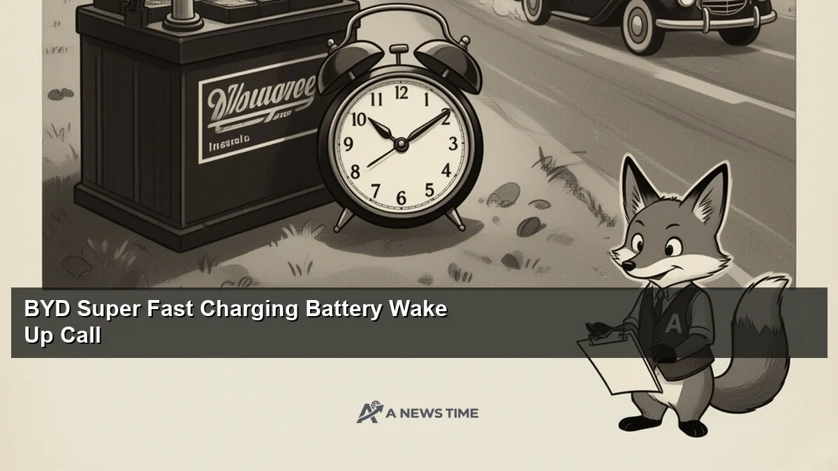 BYD electric vehicle connected to fast charging station with battery technology display