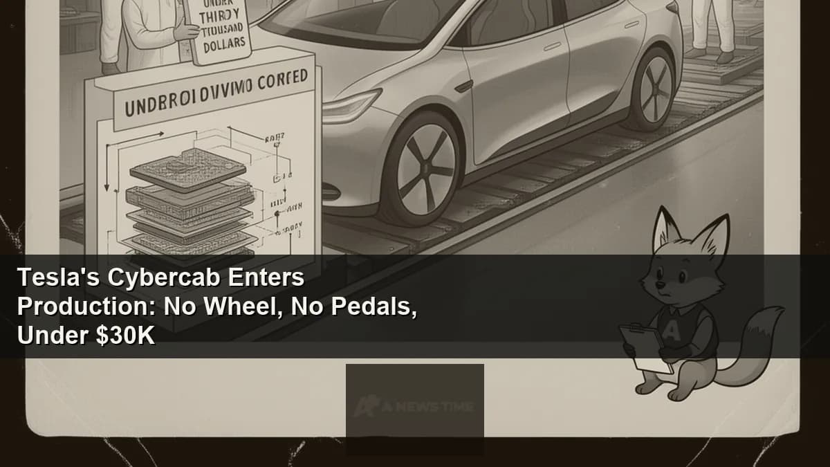 Tesla Cybercab autonomous robotaxi exterior view showing no steering wheel interior configuration