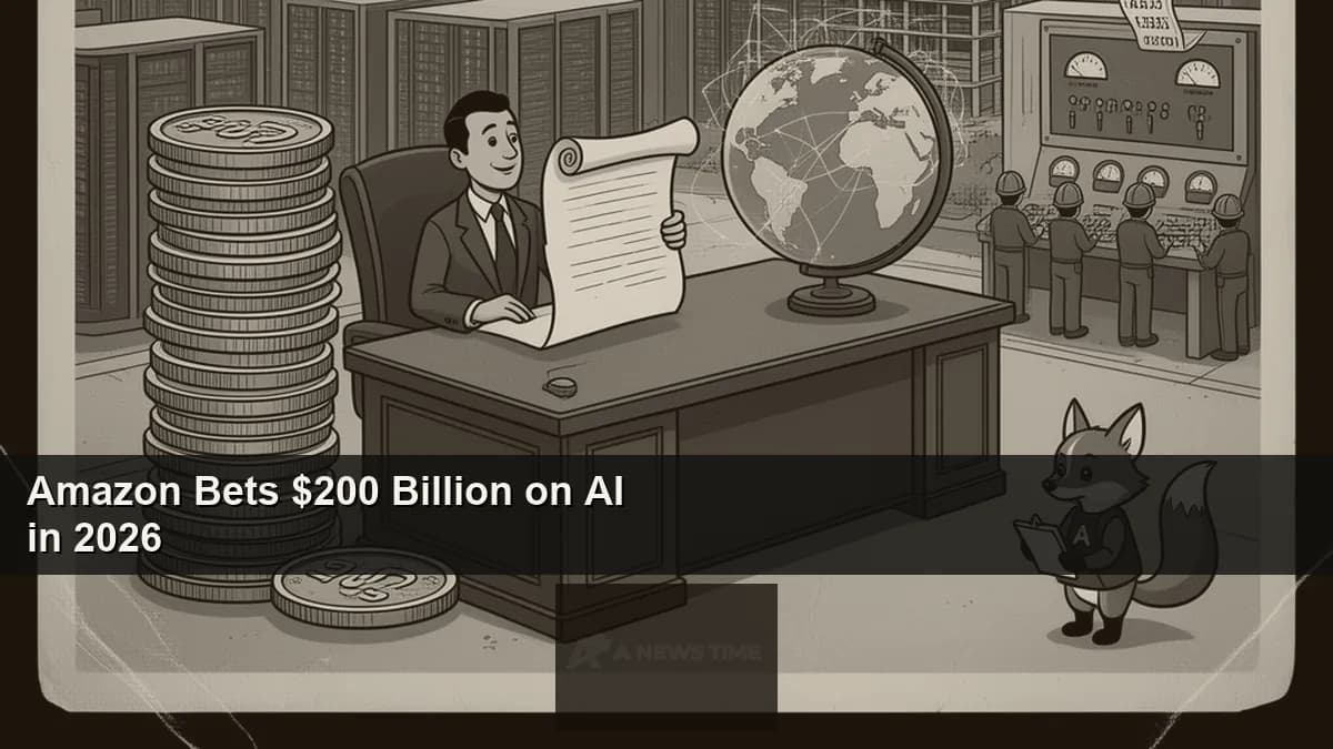 Amazon AWS data center exterior with server racks and Andy Jassy letter text in foreground