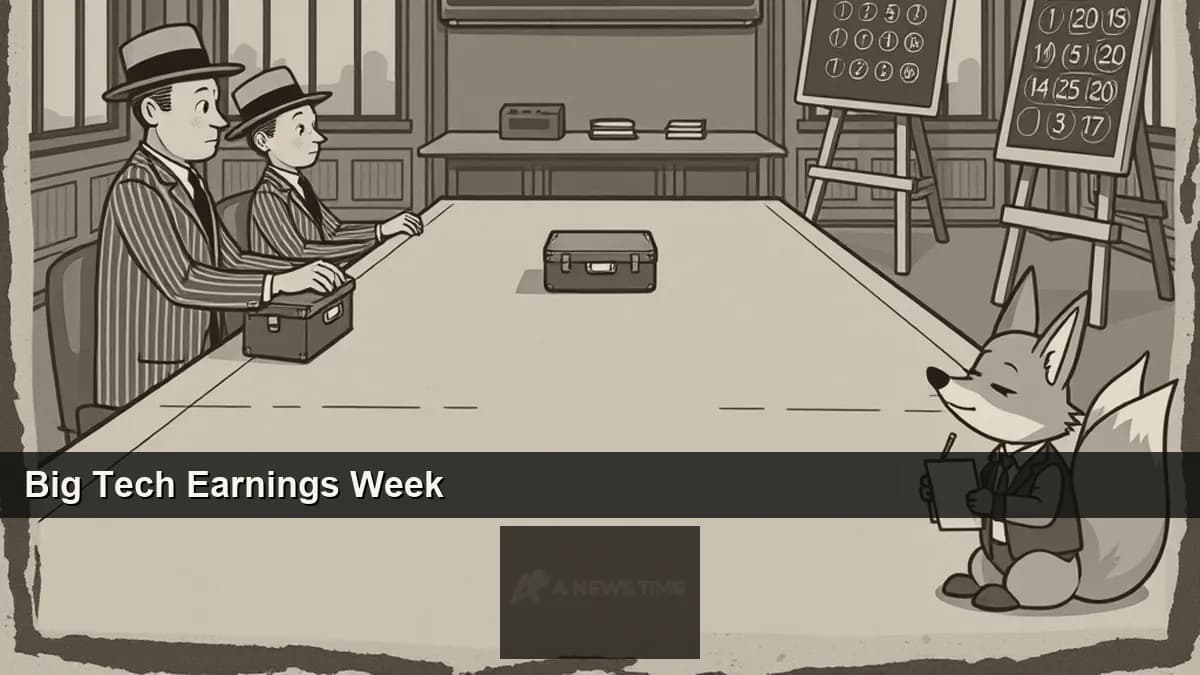 Tech company logos for Meta Microsoft Alphabet Amazon on trading floor screen ahead of Q1 2026 earnings reports