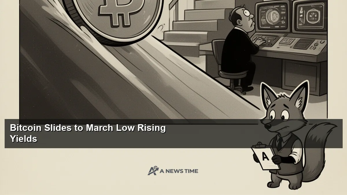Bitcoin price chart showing sharp decline to March 2026 low on trading screen