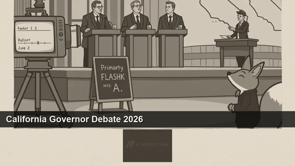 Six California gubernatorial candidates stand at podiums during the April 22 televised debate at a San Francisco studio