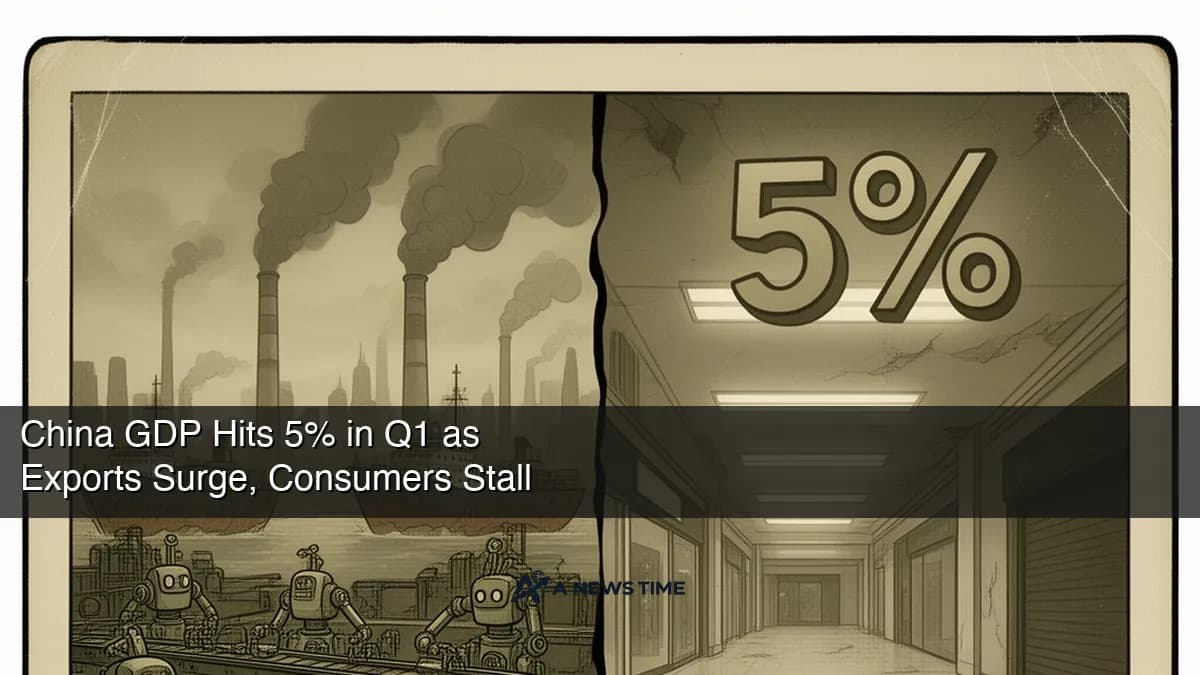 Shanghai skyline with financial district towers and cargo port reflecting China GDP growth and export surge