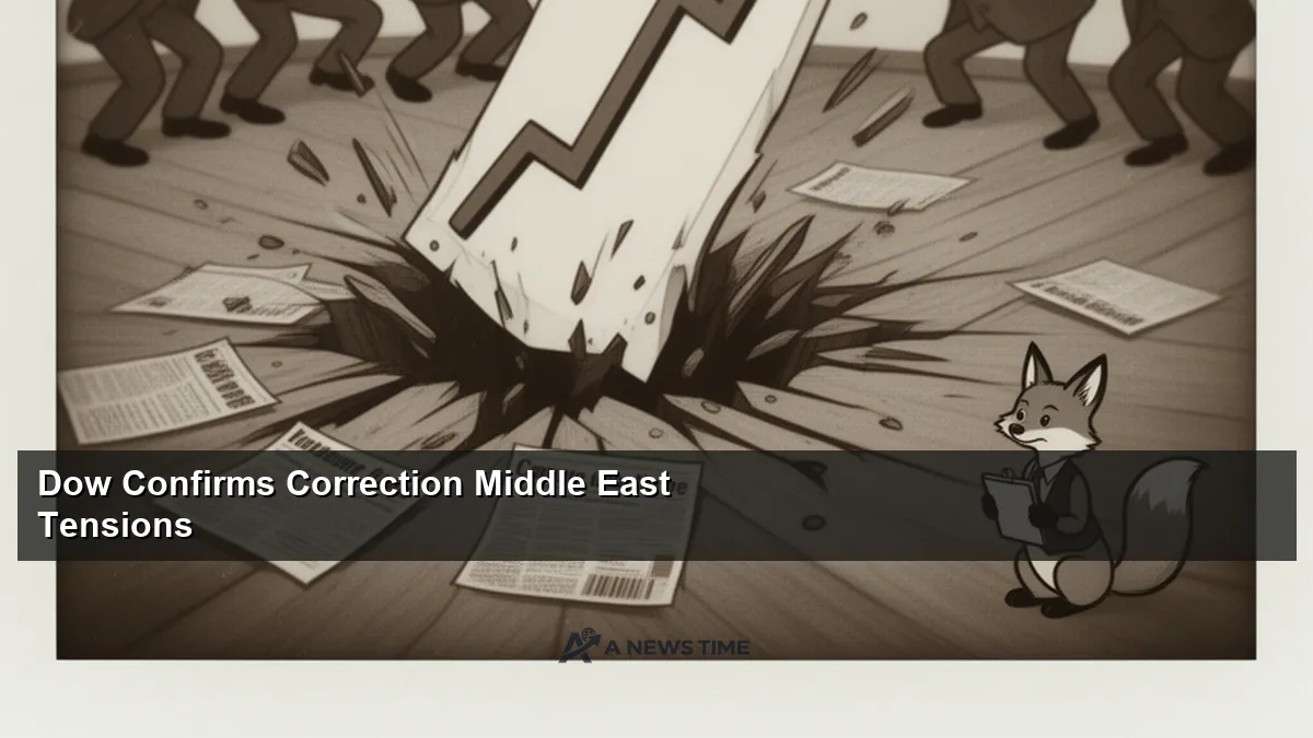 Dow Jones stock ticker display showing correction level decline amid selling pressure