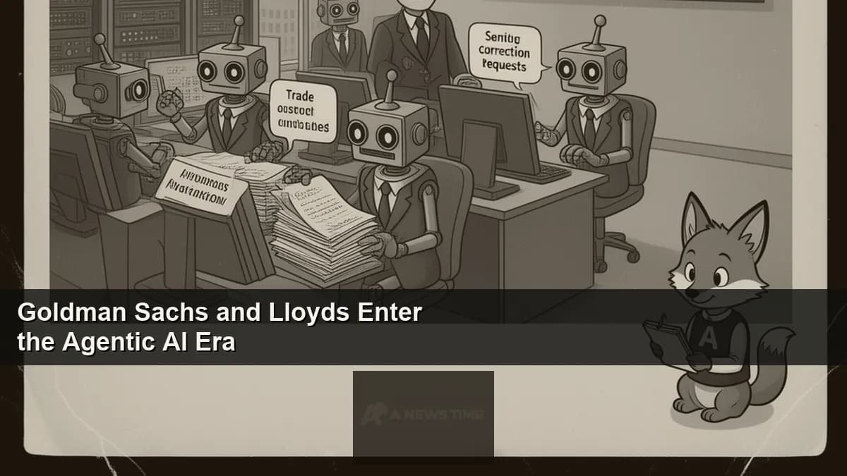 Banking trading floor with AI agent workflow visualization on multiple screens