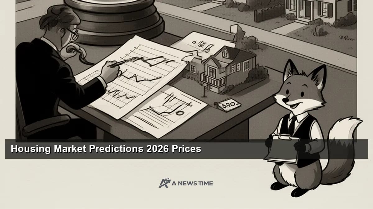 Residential neighborhood aerial view with home price prediction data graphics overlay
