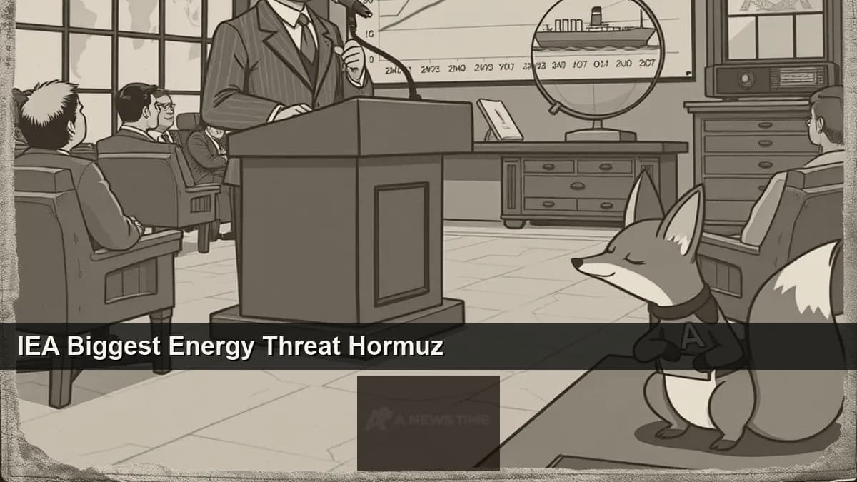 Strait of Hormuz oil tanker route with overlay of IEA gas market report data showing supply disruption and price volatility in editorial monochrome