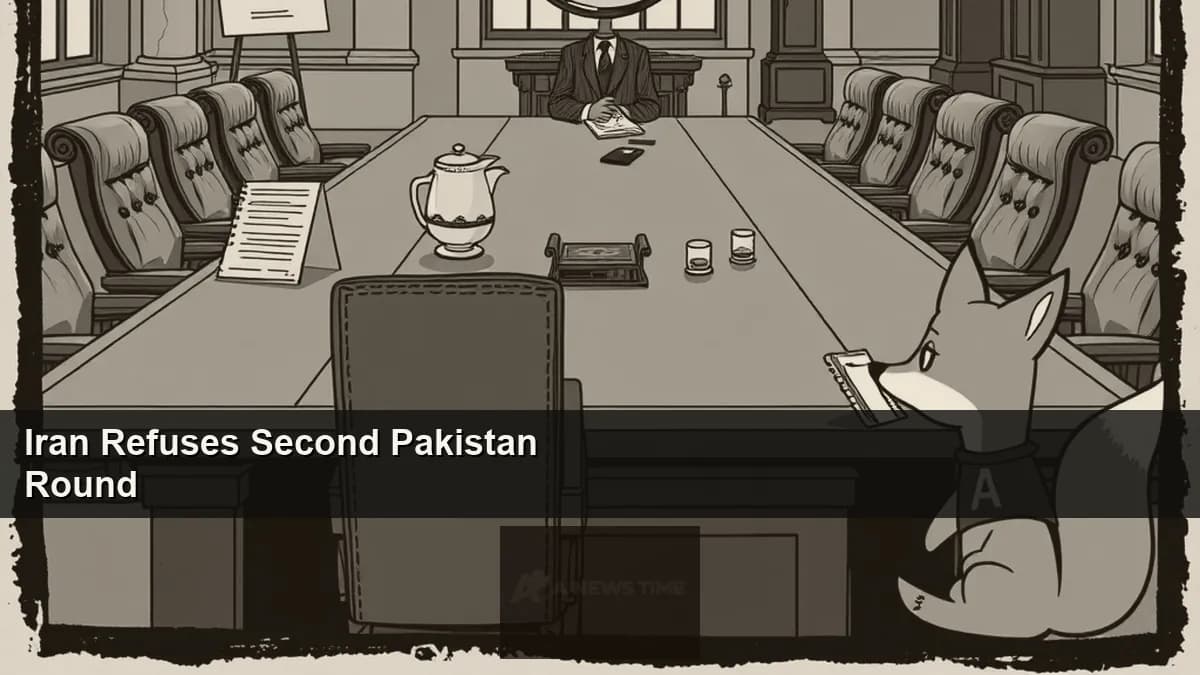 Islamabad Serena Hotel security barricades and an empty talks room representing Iran's April 20 refusal to attend the second round of peace negotiations