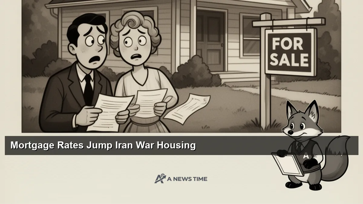 For sale sign in front of suburban house with mortgage rate increase chart overlay