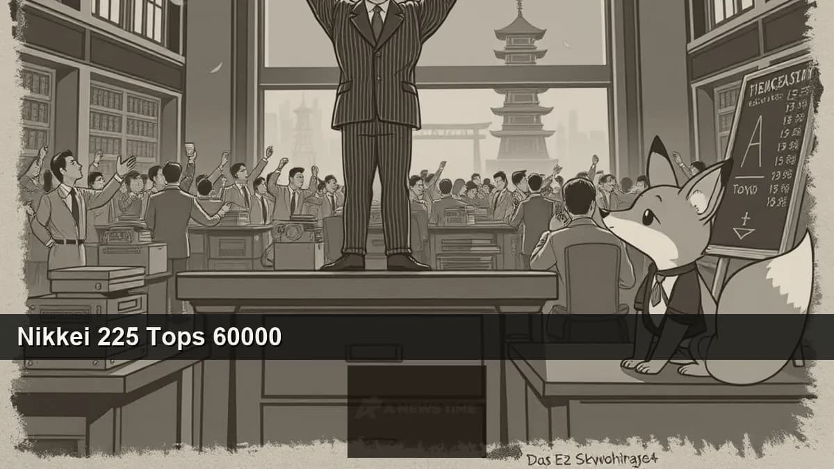 Tokyo stock exchange display board showing Nikkei 225 crossing the 60000 milestone for the first time in Japanese market history