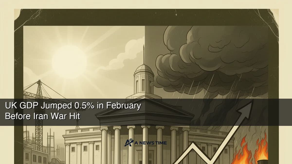 Bank of England building facade with UK economic growth chart overlay and Iran war impact indicator