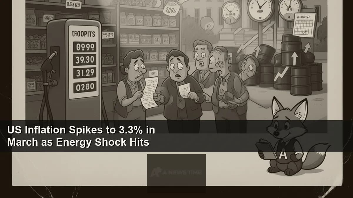 Gasoline pump prices at service station with US inflation CPI data chart overlay for March 2026