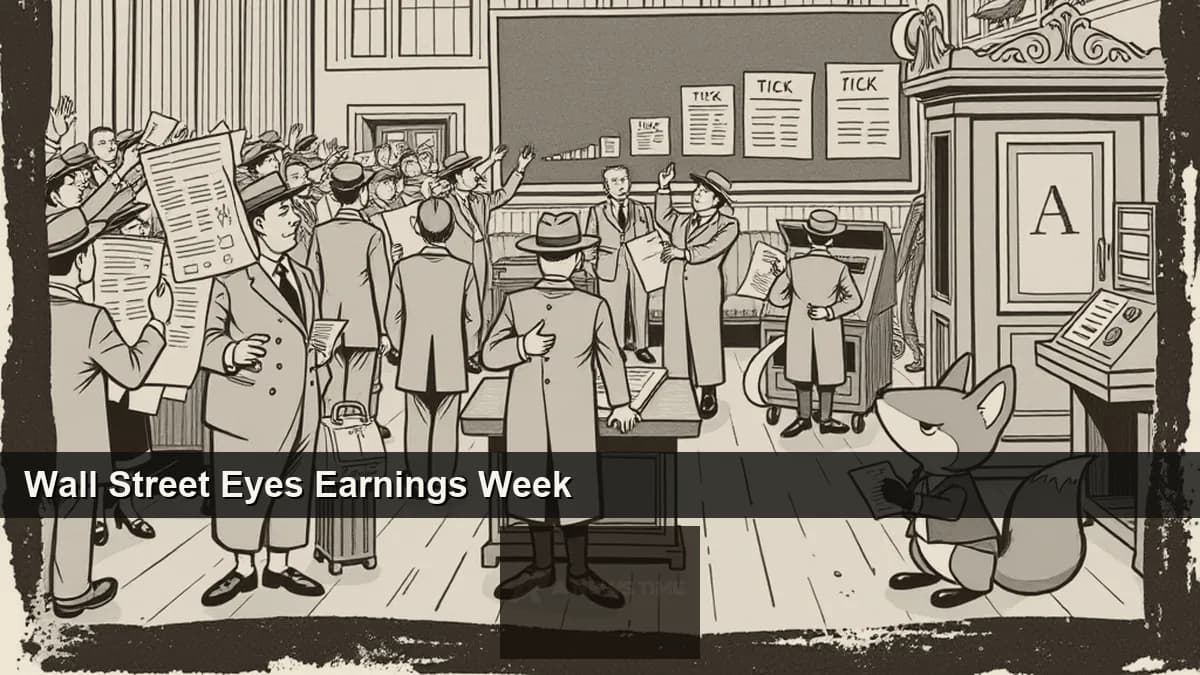 NYSE floor trading screens showing S&P 500 at record highs heading into a heavy earnings week led by Tesla and Boeing