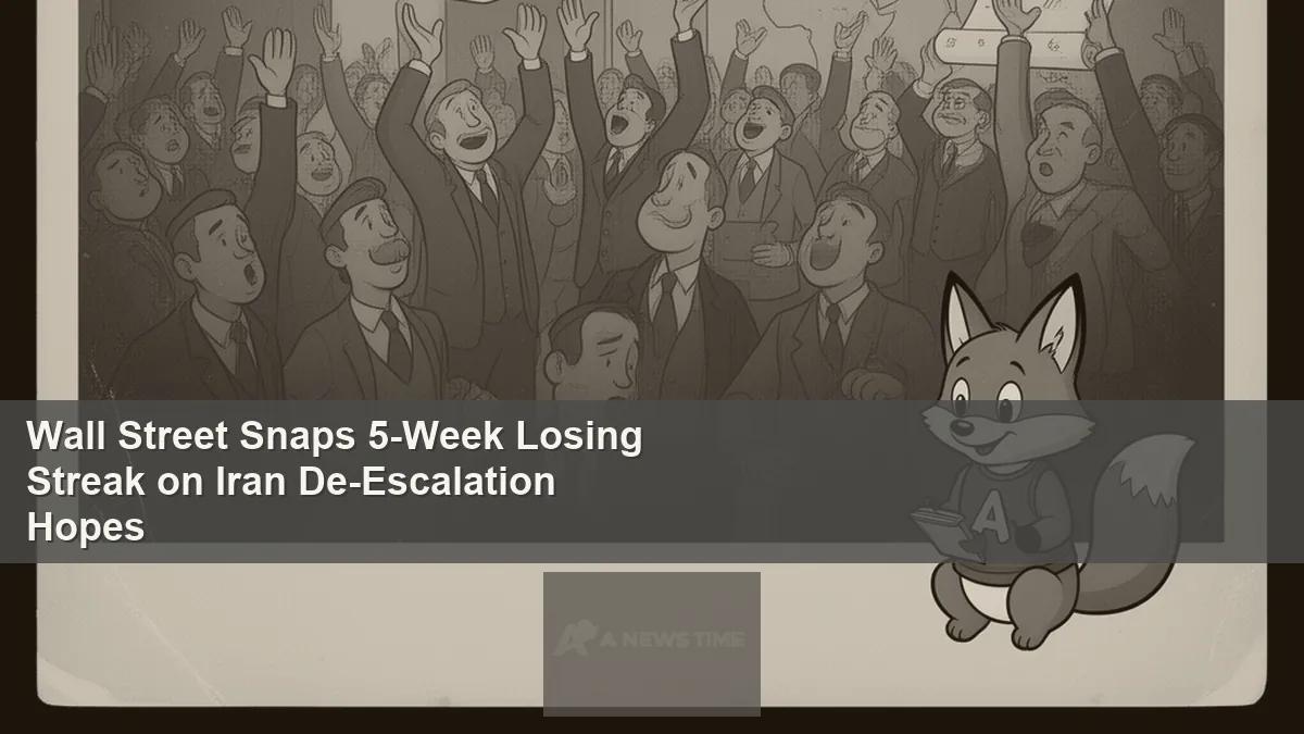 Wall Street trading floor screens showing green gains as Iran tensions ease in April 2026