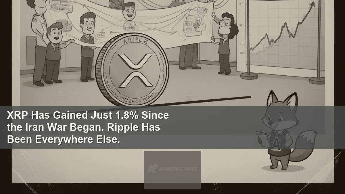 Ripple XRP cryptocurrency logo with geopolitical risk and stablecoin expansion data graphic