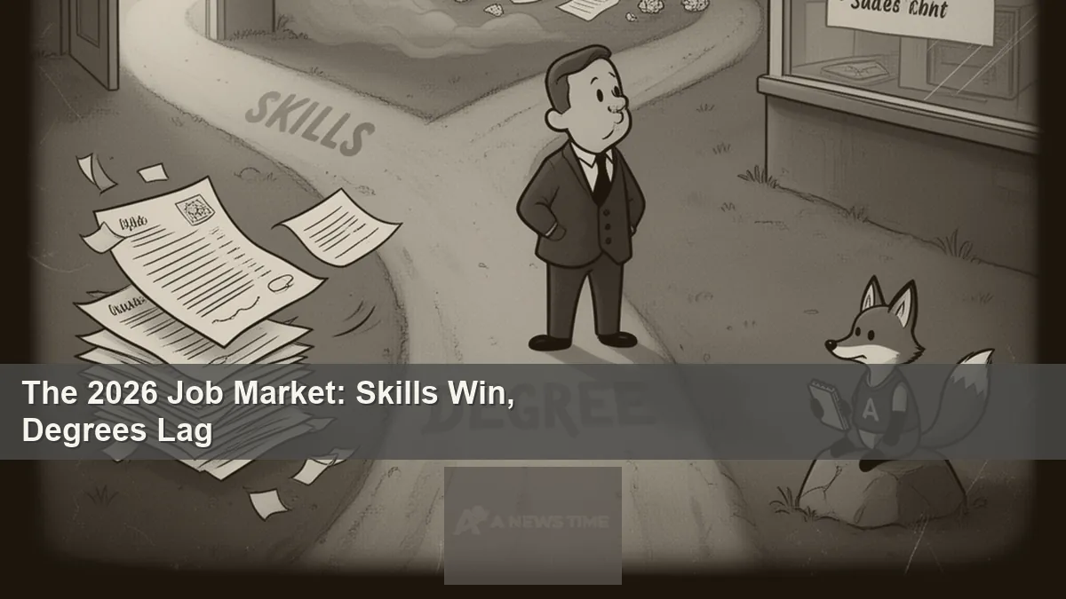 Job seeker reviewing skills-based hiring criteria on laptop at modern office desk