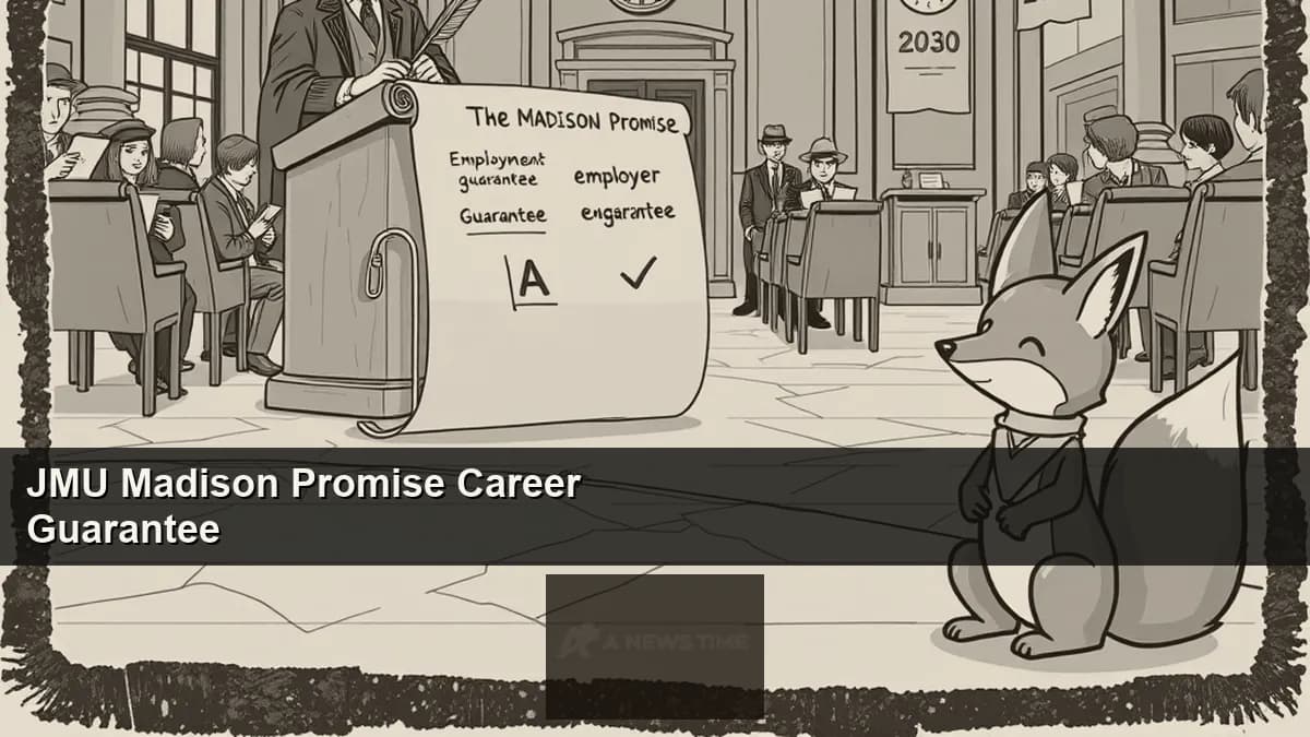 James Madison University Wilson Hall campus building with Class of 2030 graduates representing the new Madison Promise career outcome guarantees