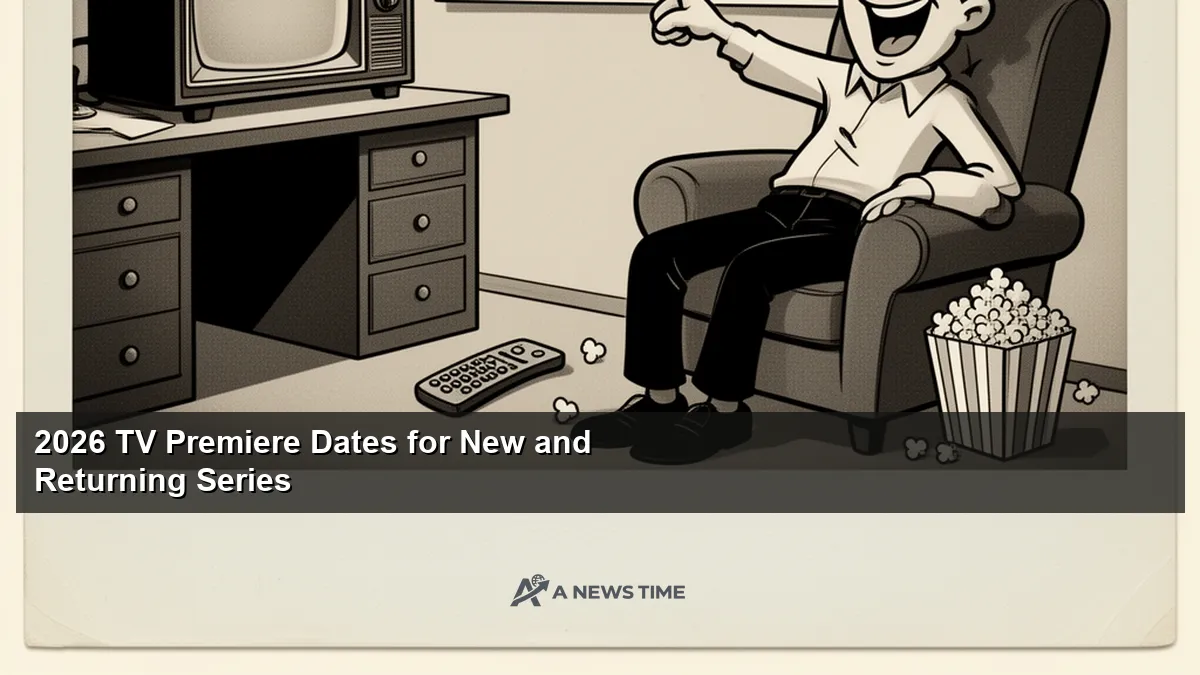 Calendar showing 2026 television premiere dates for new and returning TV series