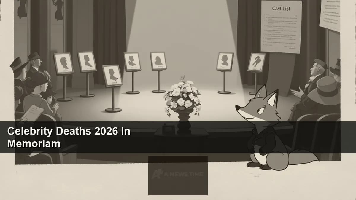 Composite tribute image featuring silhouettes representing the entertainment industry figures who died in 2026
