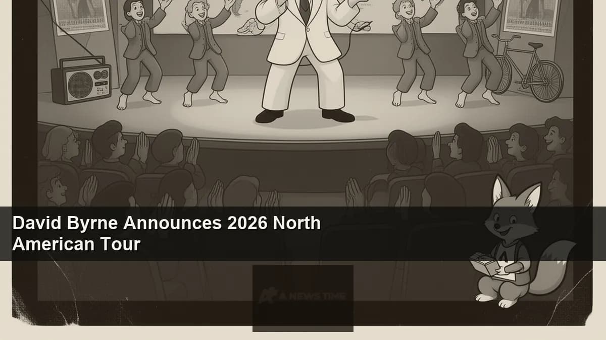 David Byrne performing on stage with Ghost Train Orchestra ensemble during Who Is the Sky North American tour