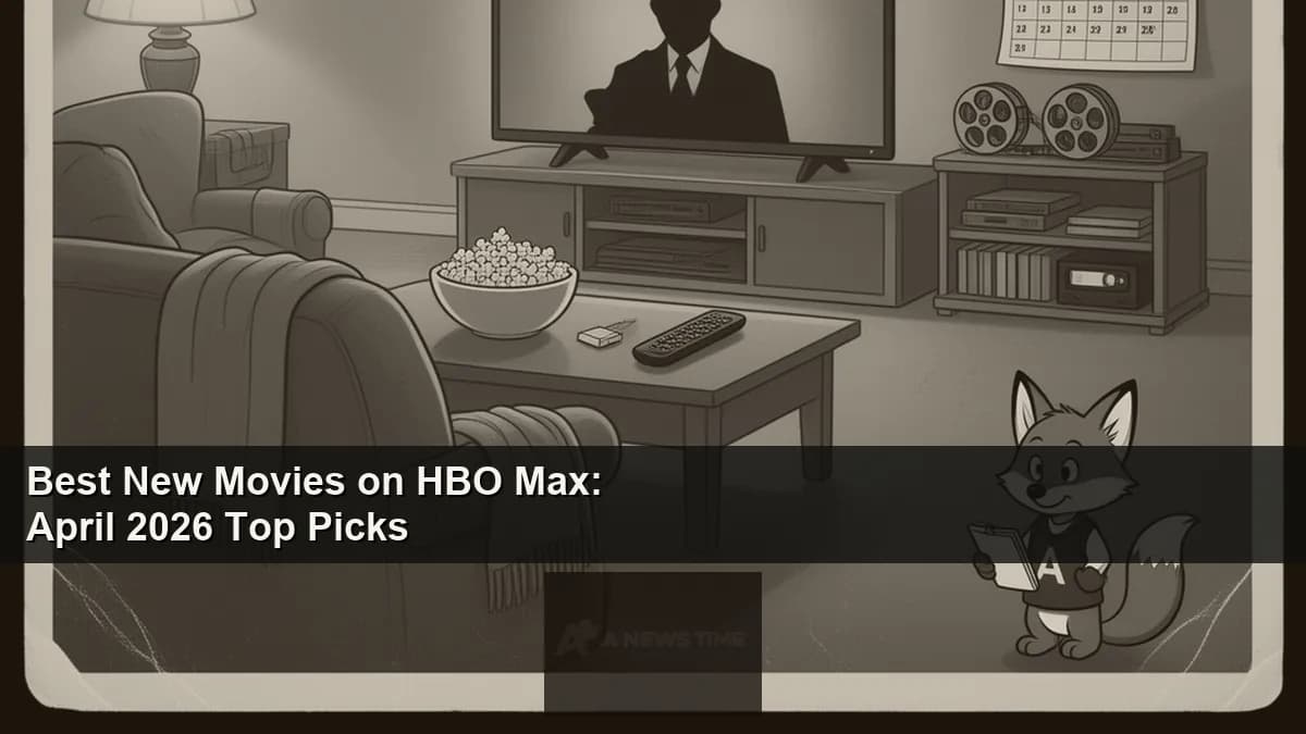 Retro movie theater marquee displaying HBO Max April 2026 film selections at night