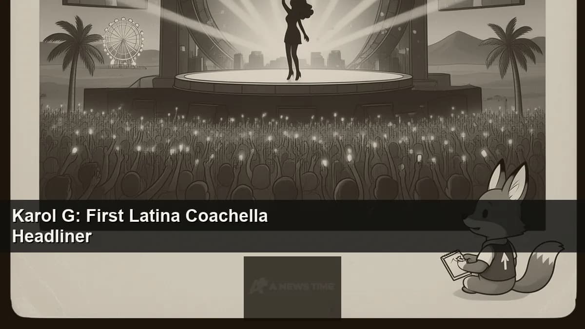 Karol G performs on Coachella main stage at night with Colombian flag visuals behind her