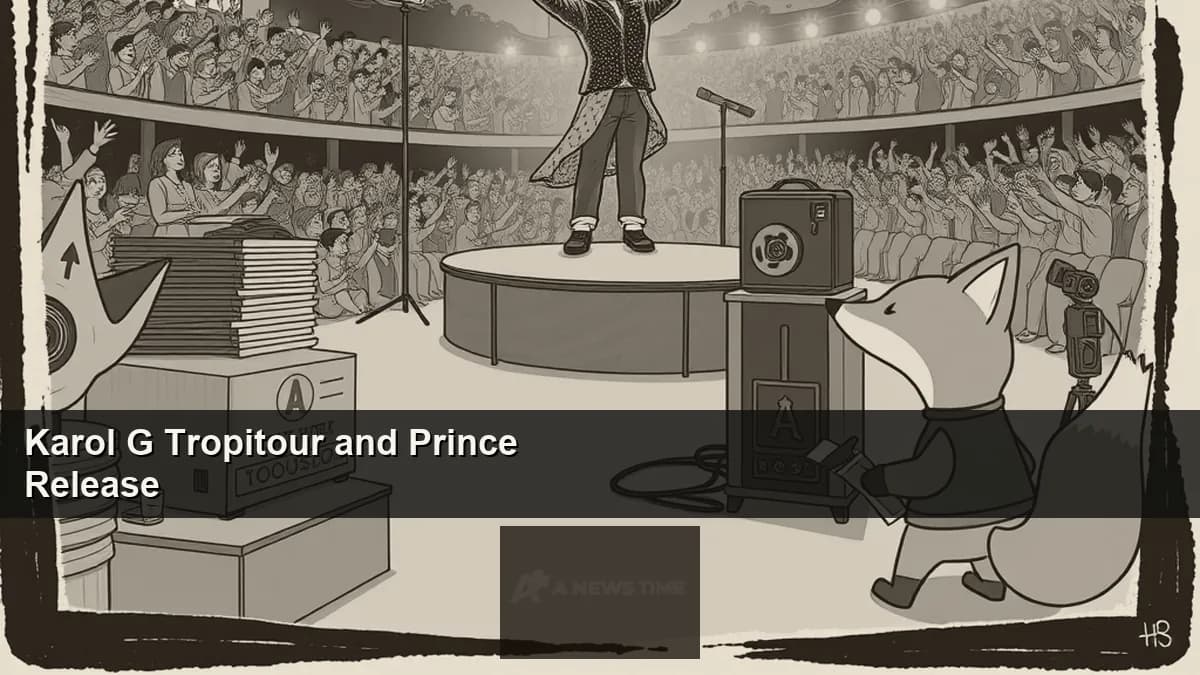 Karol G performing on stadium stage at Coachella 2026 surrounded by enormous crowd under night sky lighting