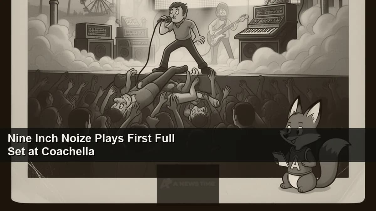 Nine Inch Noize performing on Coachella stage under industrial lighting with smoke effects