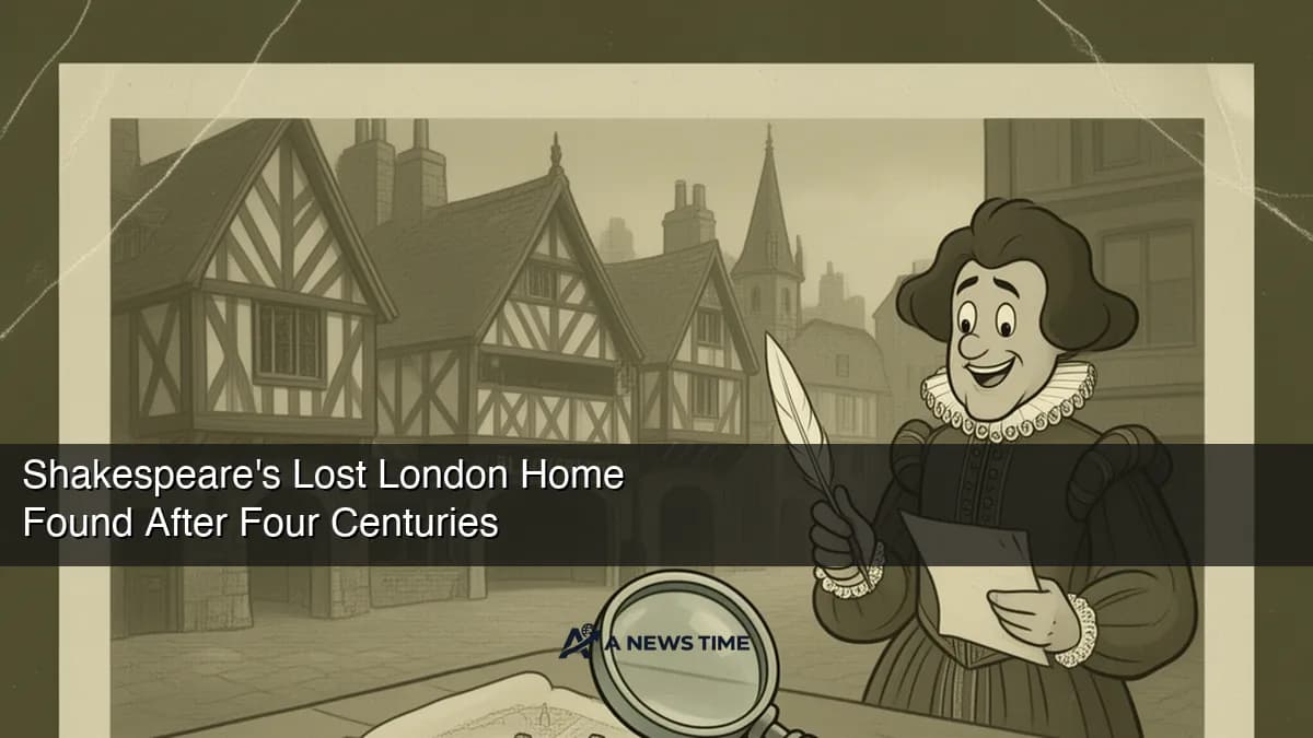 Seventeenth century London map overlay showing Blackfriars precinct with Shakespeare property location marked