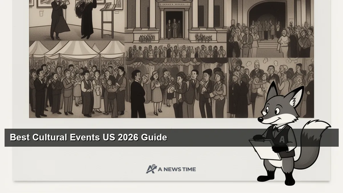 Crowd enjoying a large outdoor cultural festival with colorful art installations at dusk