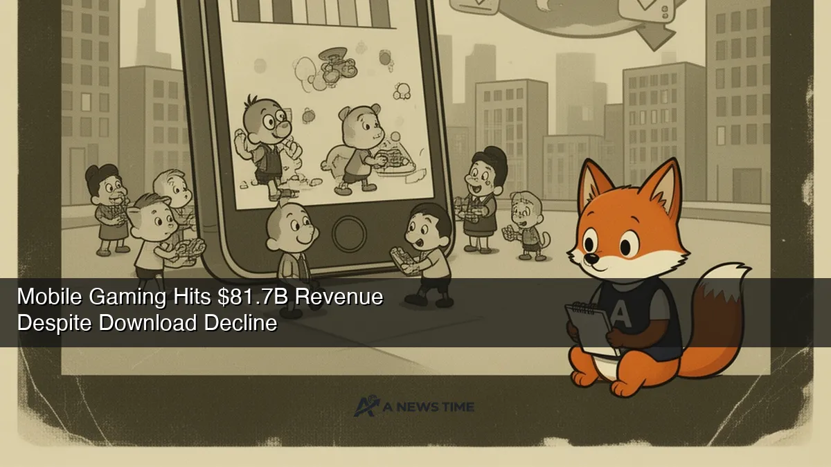 Mobile phone displaying gaming revenue charts with global player statistics overlay