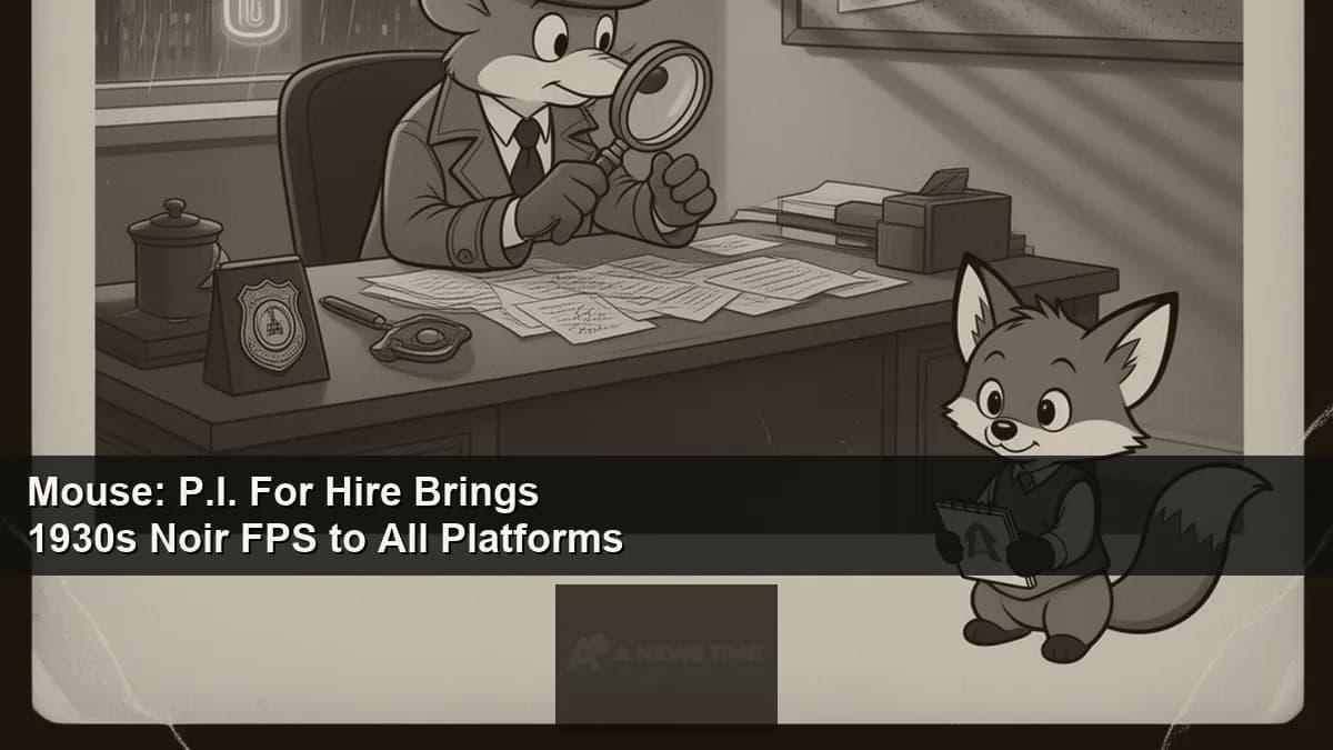 Hand-drawn 1930s cartoon noir detective mouse character holding pistol in dark Mouseburg alley