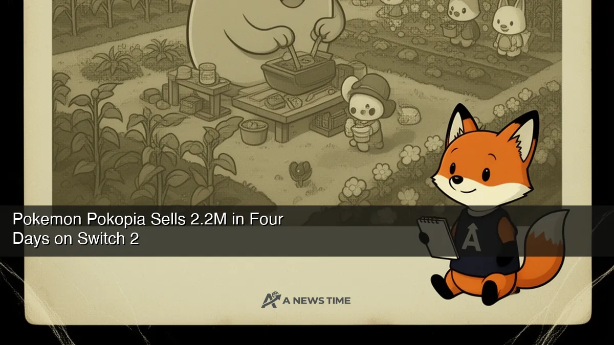 Pokemon Pokopia gameplay showing Ditto crafting and building in colorful restored landscape