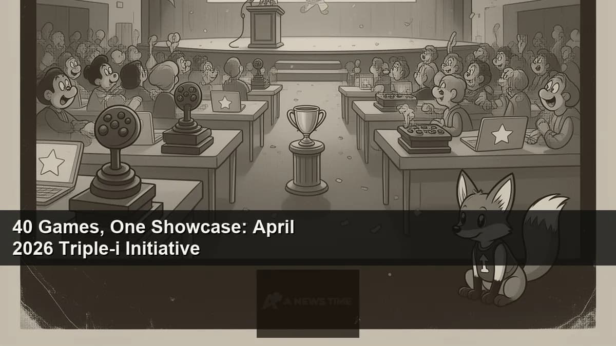 Colorful indie game cover art collage displayed on screen at a gaming showcase event stage