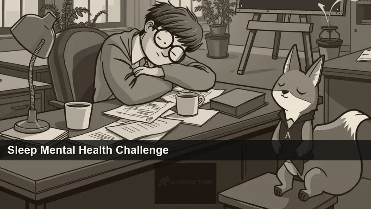 Exhausted office worker resting head on desk beside laptop illustrating sleep as top employee mental health challenge in Spring Health 2026 report