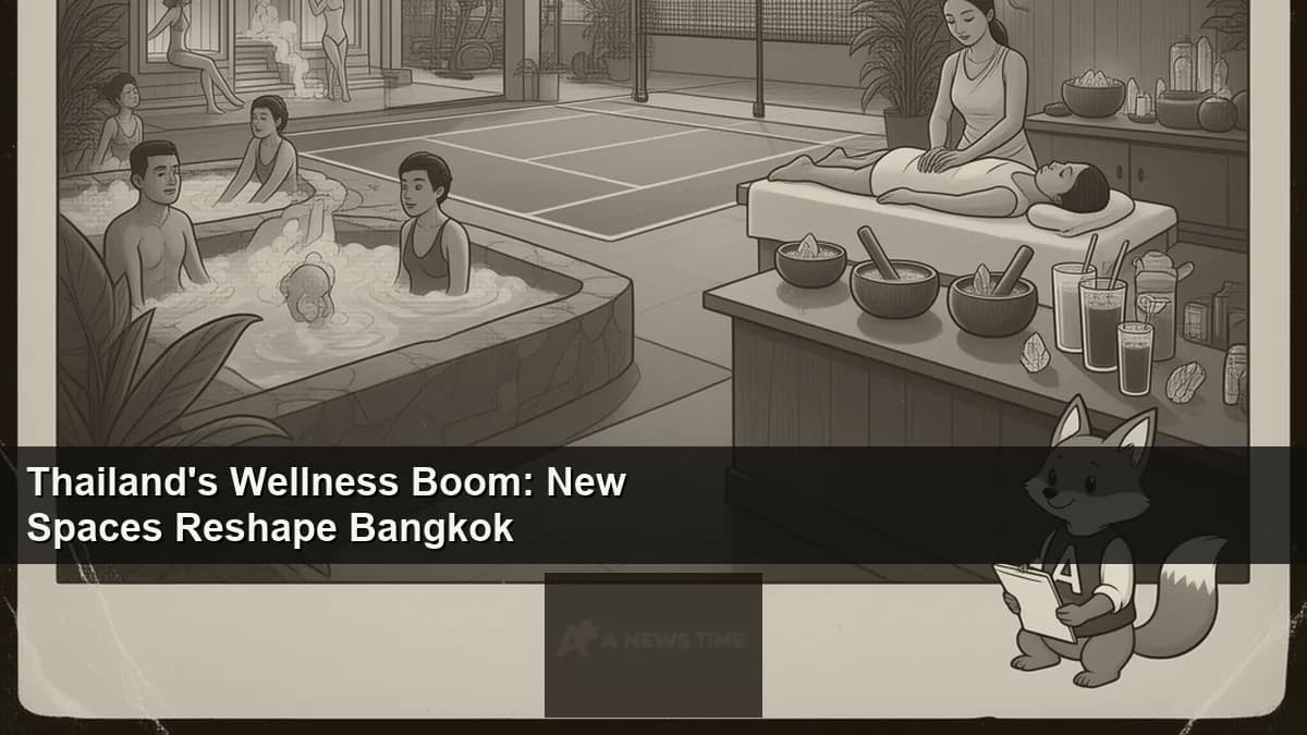 Modern wellness club interior in Bangkok with ice bath pools and social lounge area