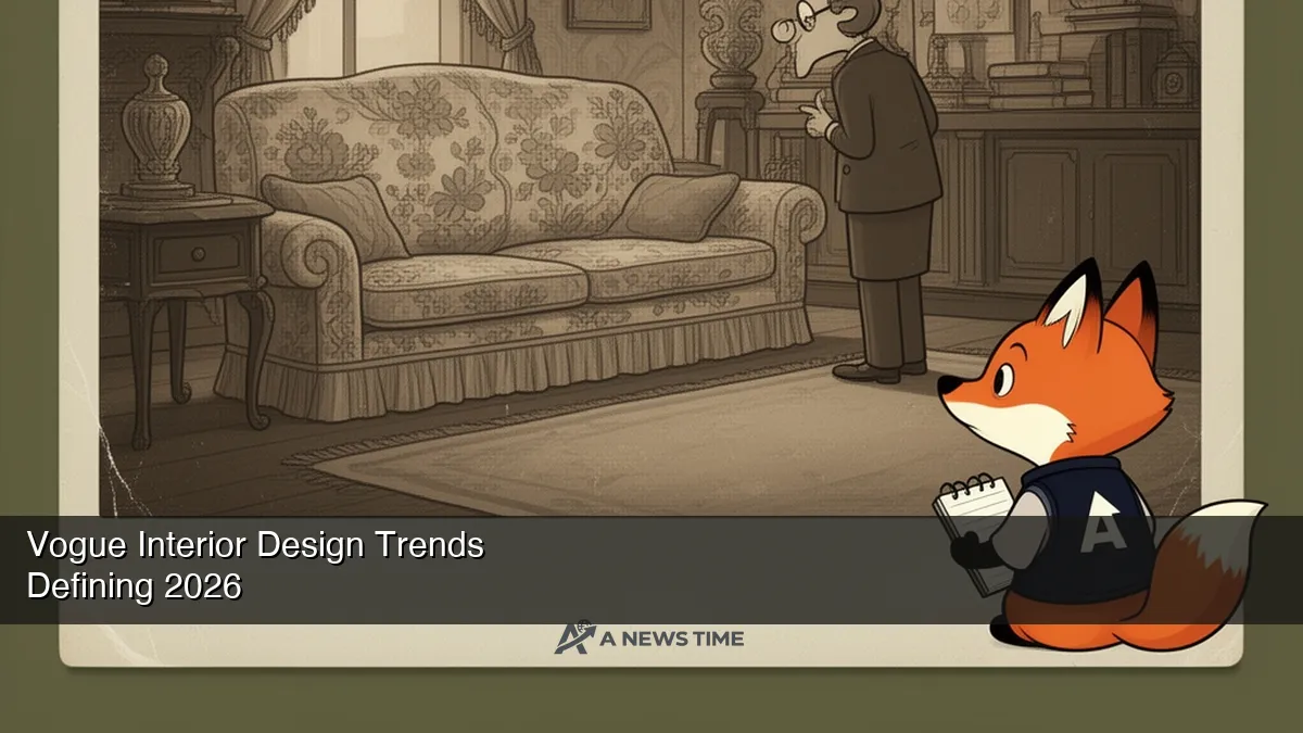 Maximalist living room with floral sofa patterned wallpaper and rich wood furniture in warm tones