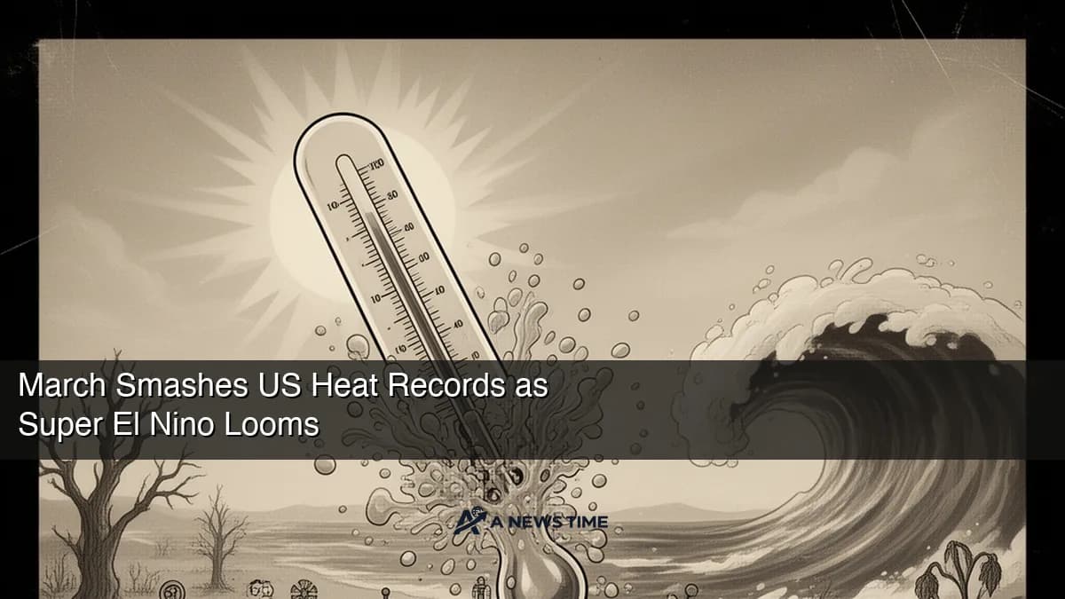 US heat map showing March 2026 temperature anomalies across continental United States with El Nino Pacific pattern