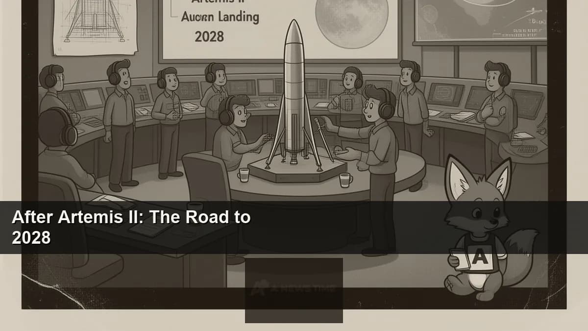 NASA Artemis III mission illustration showing Orion spacecraft and Starship lunar lander approaching Moon south pole