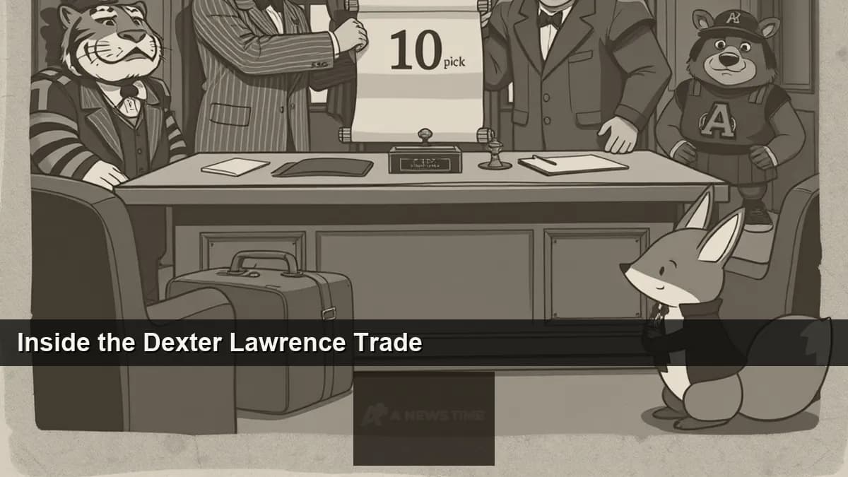 Dexter Lawrence in a Bengals uniform alongside a negotiation timeline representing the behind-the-scenes trade from the Giants in April 2026