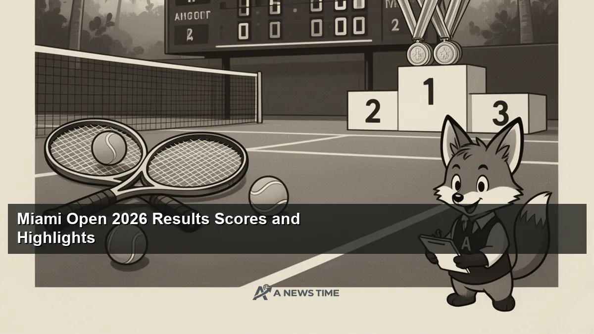 Miami Open 2026 tennis tournament court with scoreboard and crowd