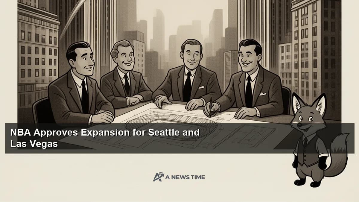 NBA basketball arena with Seattle and Las Vegas expansion exploration banners