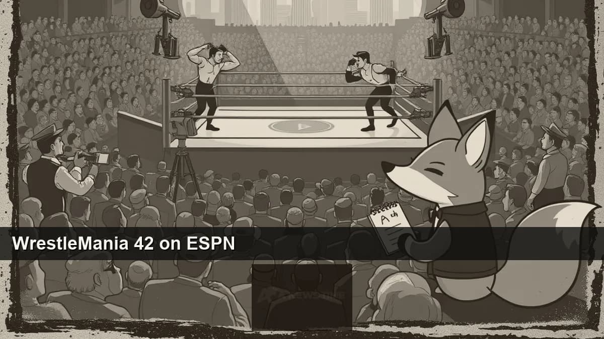 WrestleMania 42 stage setup at Allegiant Stadium Las Vegas with WWE ring spotlit and ESPN branding on the jumbotron