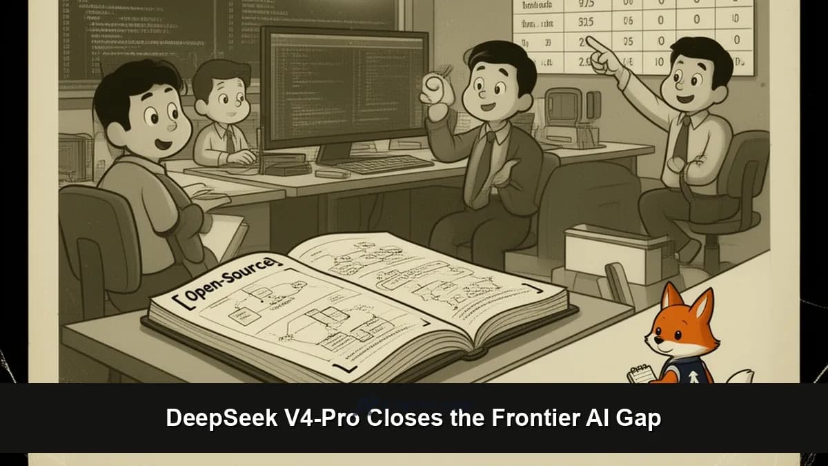 DeepSeek V4-Pro model logo on a smartphone screen with benchmark comparison chart against GPT-5.4 and Gemini 3.1 Pro behind it