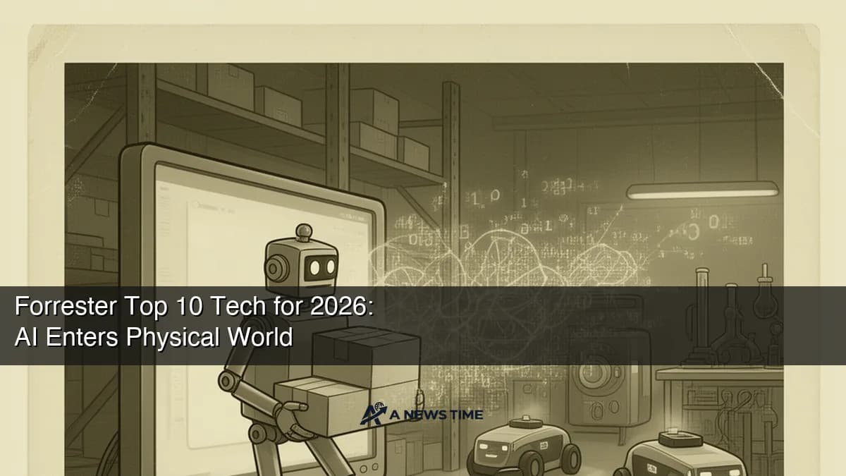 Humanoid robot and autonomous vehicle in warehouse setting representing AI transition from digital to physical world