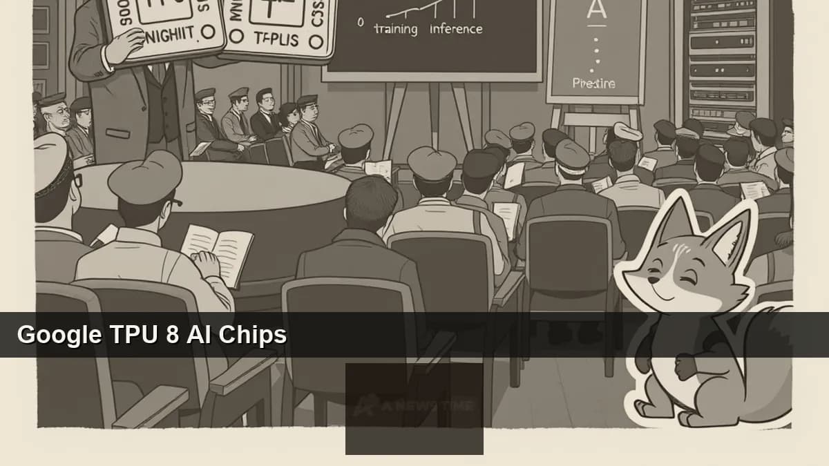 Google TPU 8t and 8i AI accelerator chip dies on a data center circuit board with Google Cloud infrastructure visible