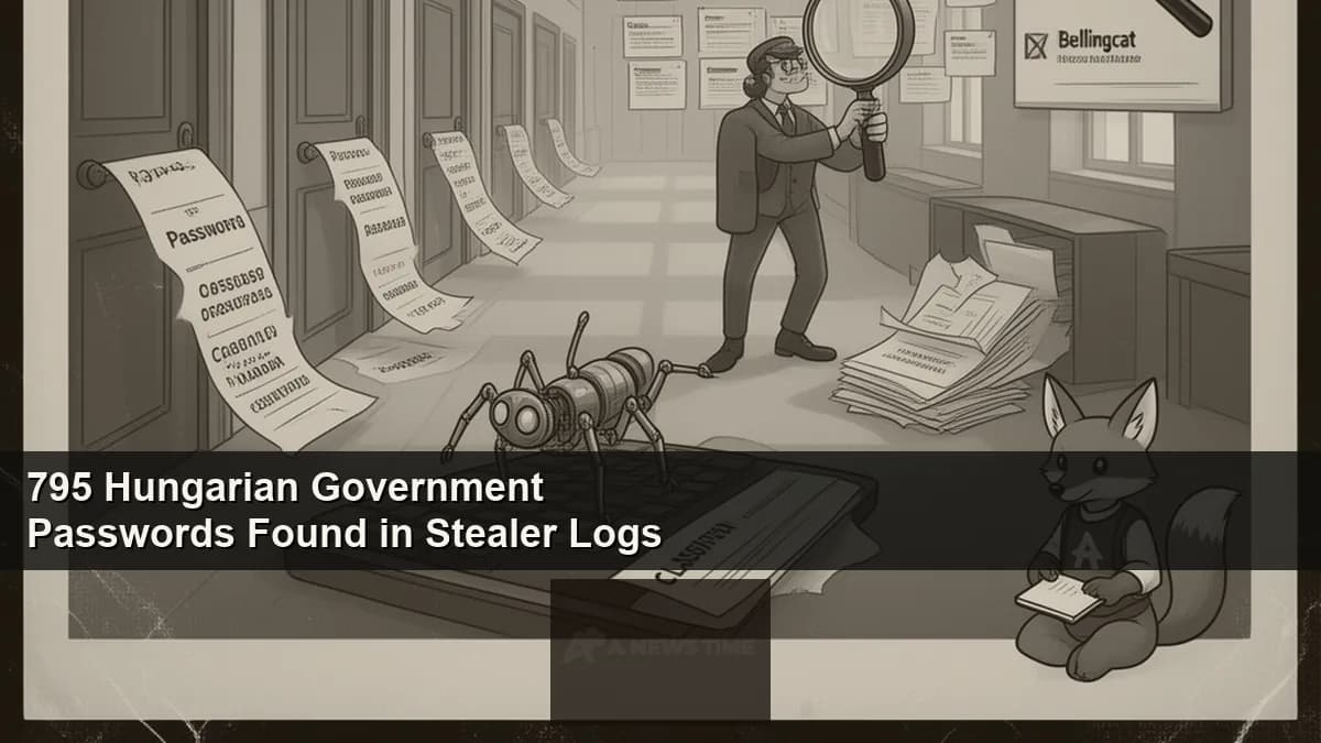 Hungarian parliament building in Budapest with digital overlay representing government credential leak from stealer malware