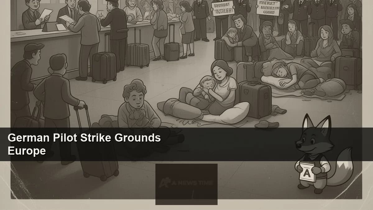 Empty departure board at Frankfurt Airport terminal showing numerous canceled Lufthansa flights during European pilot strike