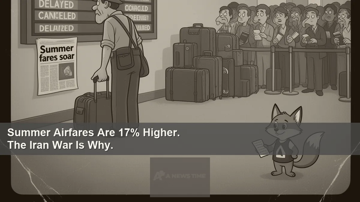 Airplane taking off at sunset with fuel price chart showing steep upward climb in 2026